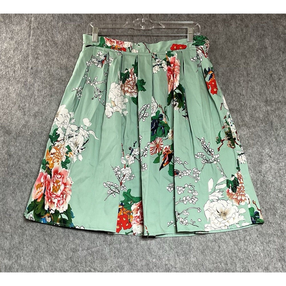 Grace Karin Skirt Womens 8 Green Floral Pockets Knee Length Unlined Cottage
